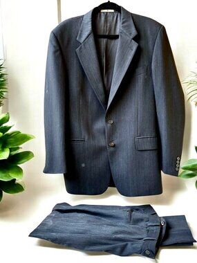 Joseph Abboud for Nordstrom 100% Wool Suit Mens 40R Black Pinstripe two pieces